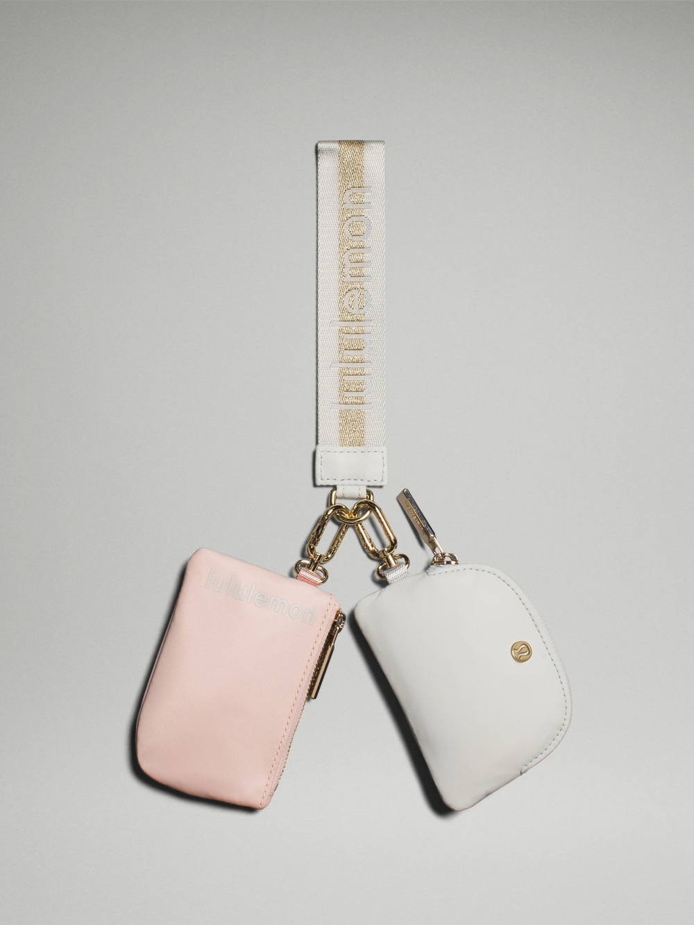 lululemon athletica Pink and White Dual Pouch Wristlet with Gold Hardware